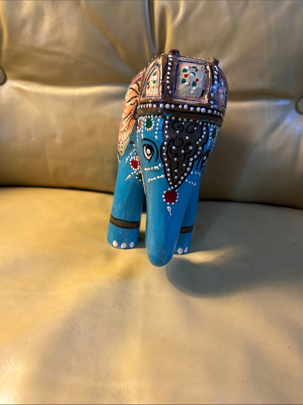 Hand-Painted Blue Elephant Figurine